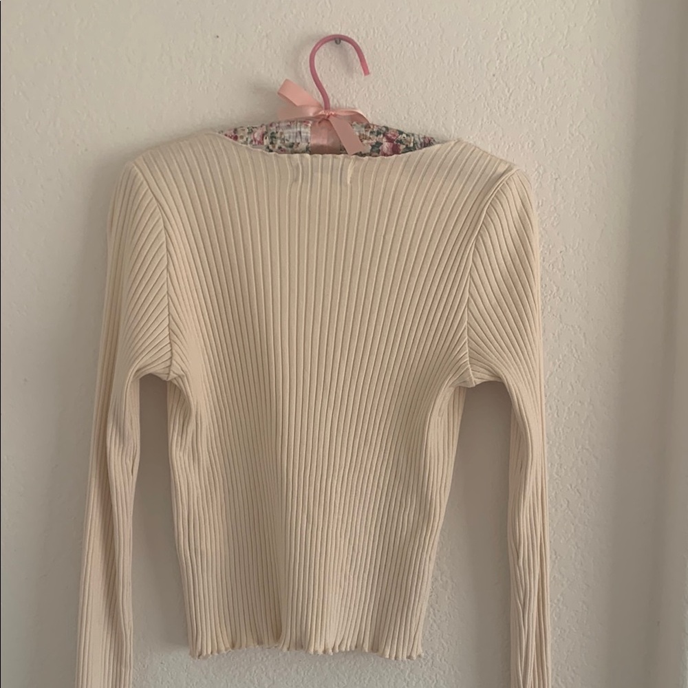 Topshop Cream Ribbed Fitted Blouse - Picture 7 of 7
